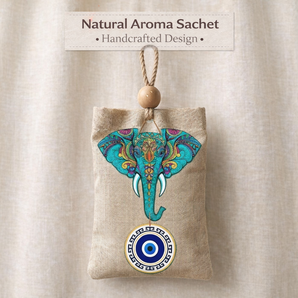 Natural aroma sachet hanging air freshener with elephant design and evil eye charm for car home wardrobe fragrance