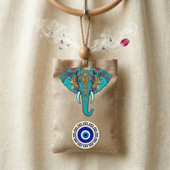 Natural aroma sachet hanging air freshener with elephant design and evil eye charm for car home wardrobe fragrance