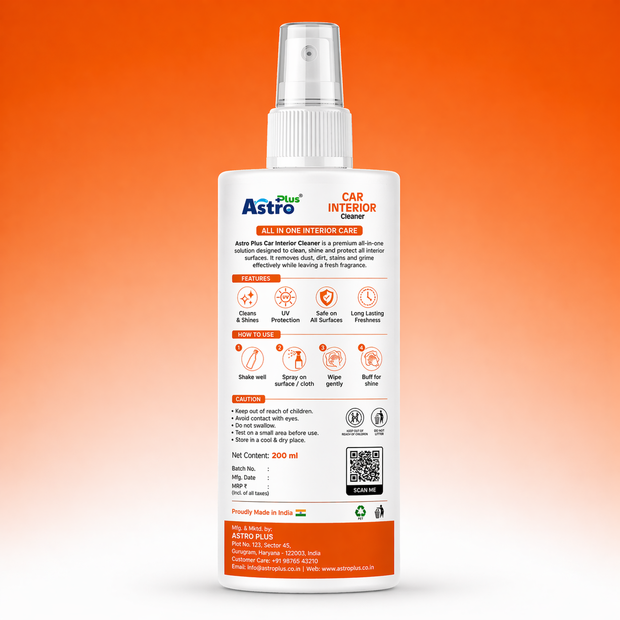 Astro Plus Car Interior Cleaner Usage Instructions Multi Surface Car Cleaning Spray 200ml