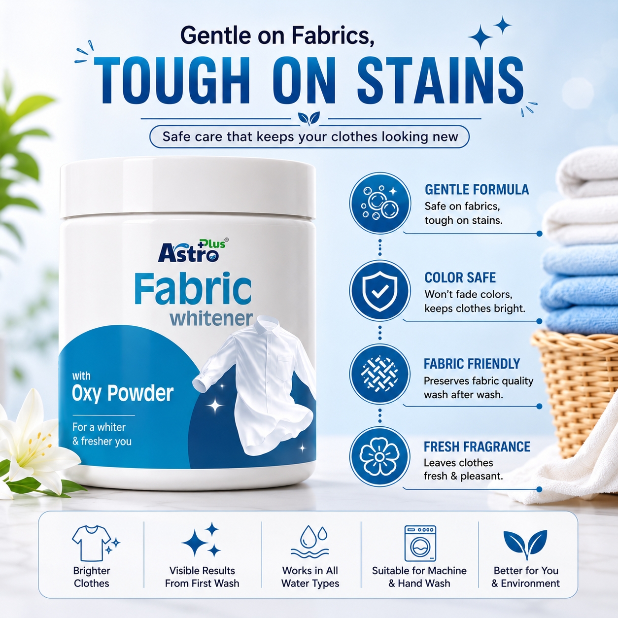 Astro Plus Fabric Whitener with Oxy Powder|oxygen fabric whitener for white clothes| fabric whitening powder, white clothes stain remover| oxygen bleach laundry powder| laundry whitener for white shirts| yellow stain remover for fabric| fabric brightener powder| Astro Plus laundry whitener| whitening powder for clothes