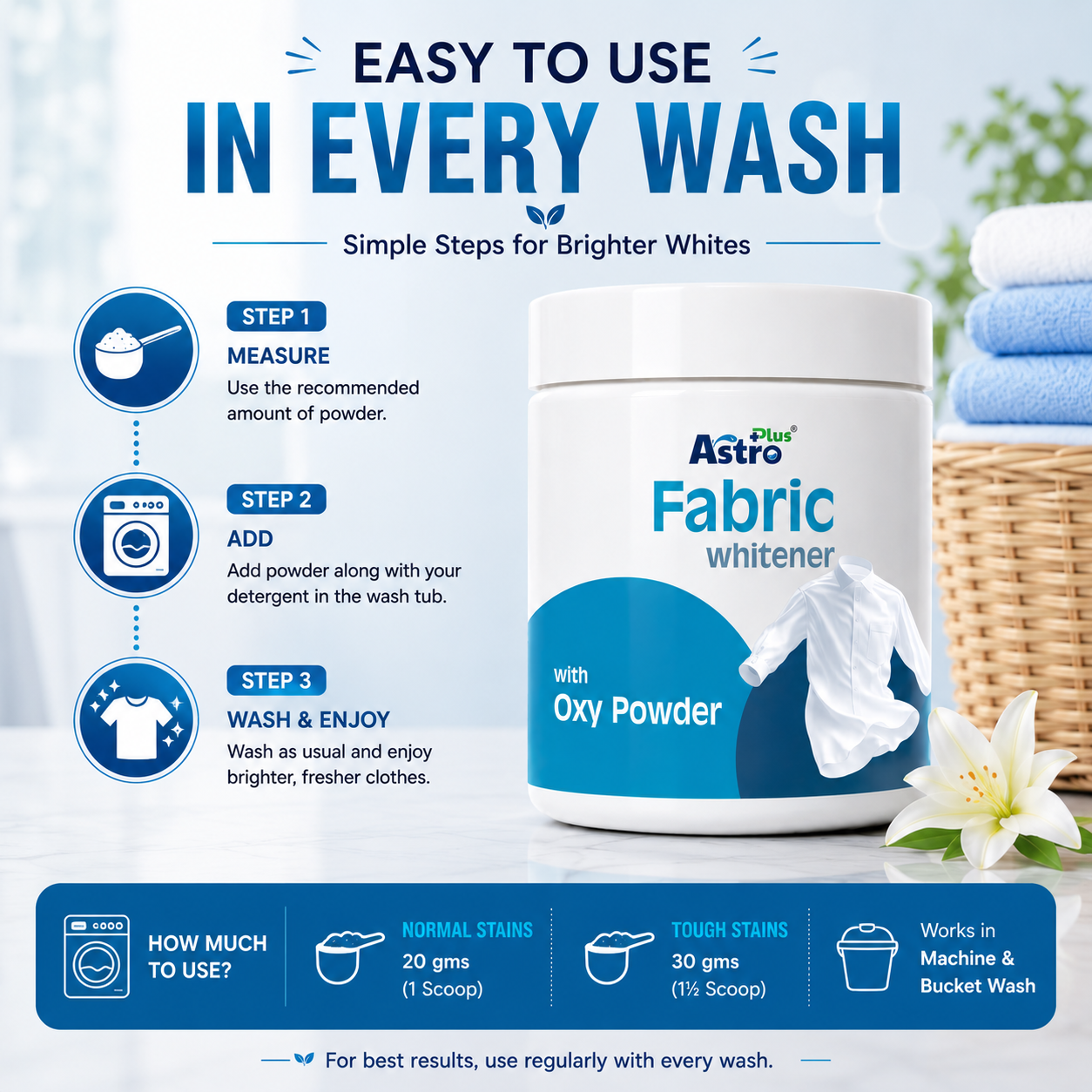 Astro Plus Fabric Whitener with Oxy Powder|oxygen fabric whitener for white clothes| fabric whitening powder, white clothes stain remover| oxygen bleach laundry powder| laundry whitener for white shirts| yellow stain remover for fabric| fabric brightener powder| Astro Plus laundry whitener| whitening powder for clothes