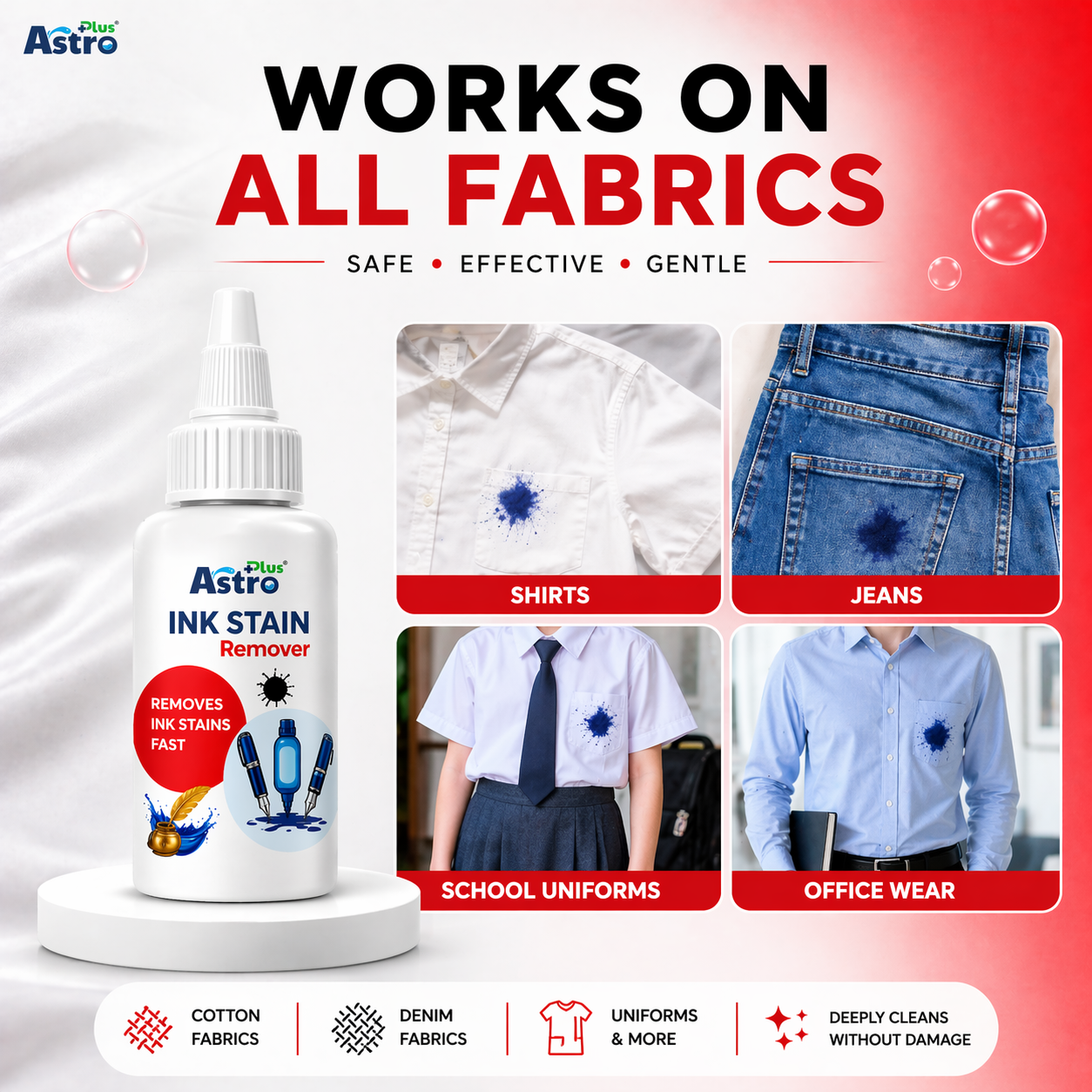 Astro Plus Ink Stain Remover 100ml Pen Ink Cleaner for Clothes and Fabric