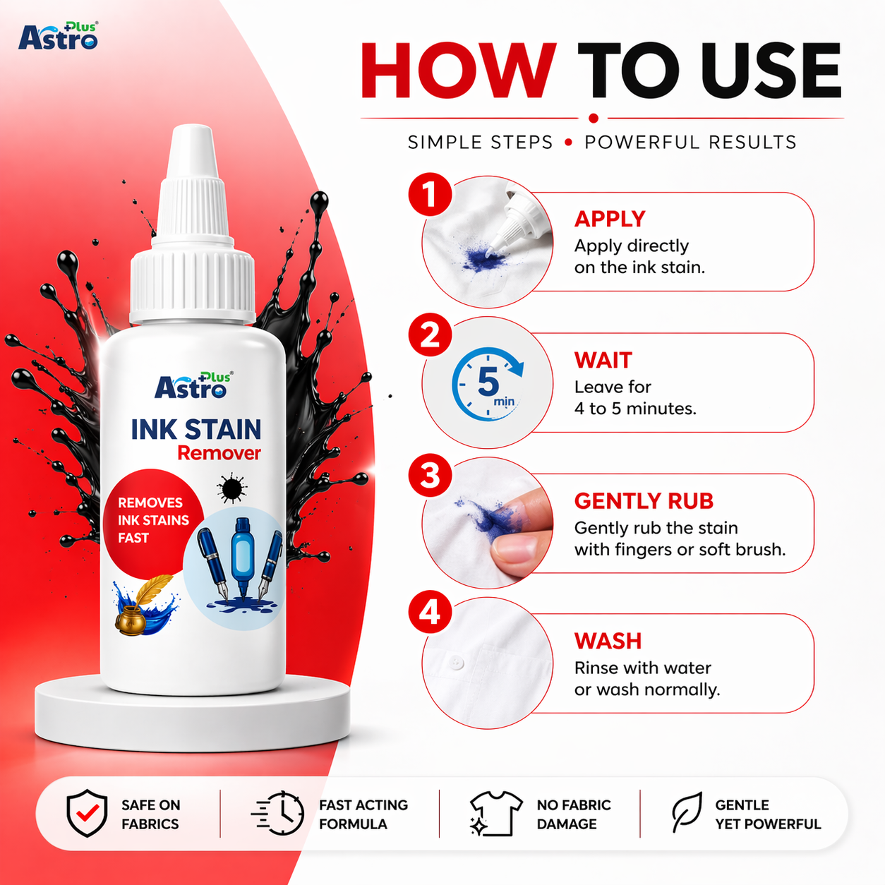Astro Plus Ink Stain Remover 100ml Pen Ink Cleaner for Clothes and Fabric