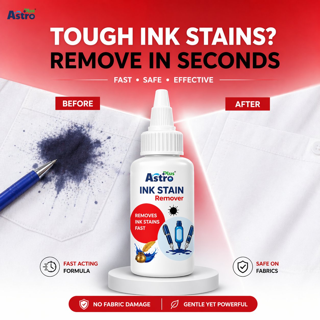 Astro Plus Ink Stain Remover 100ml Pen Ink Cleaner for Clothes and Fabric