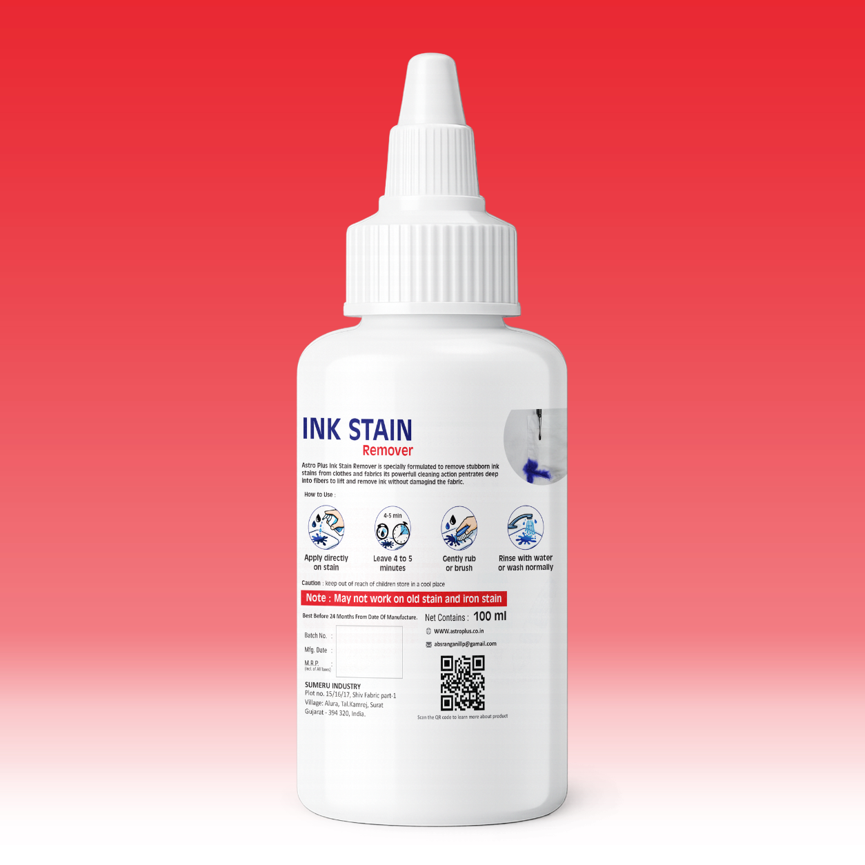 Astro Plus Ink Stain Remover Usage Instructions and Fabric Cleaning Solution