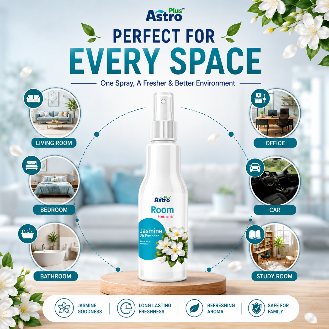 Astro Plus Jasmine Room Freshener 200ml | Jasmine Air Freshener Spray | Long Lasting Room Freshener | Home Air Freshener Spray | Bathroom Air Freshener | Office Room Freshener | Car Air Freshener Spray | Floral Jasmine Room Spray | Room Deodorizer Spray | Odour Eliminator Spray | Home Fragrance Spray | Premium Jasmine Air Freshener | Indoor Air Freshener | Air Freshener for Home and Office | Astro Plus Room Freshener | Jasmine Room Perfume Spray | Fresh Floral Room Spray | Bathroom Odour Remover | Long Last
