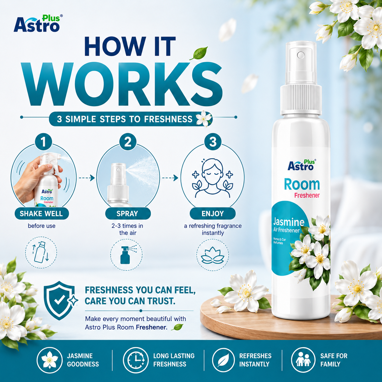 Astro Plus Jasmine Room Freshener 200ml | Jasmine Air Freshener Spray | Long Lasting Room Freshener | Home Air Freshener Spray | Bathroom Air Freshener | Office Room Freshener | Car Air Freshener Spray | Floral Jasmine Room Spray | Room Deodorizer Spray | Odour Eliminator Spray | Home Fragrance Spray | Premium Jasmine Air Freshener | Indoor Air Freshener | Air Freshener for Home and Office | Astro Plus Room Freshener | Jasmine Room Perfume Spray | Fresh Floral Room Spray | Bathroom Odour Remover | Long Last