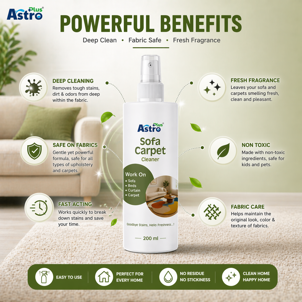 Astro Plus Sofa and Carpet Cleaner Spray 200ml Upholstery and Fabric Cleaning Solution
