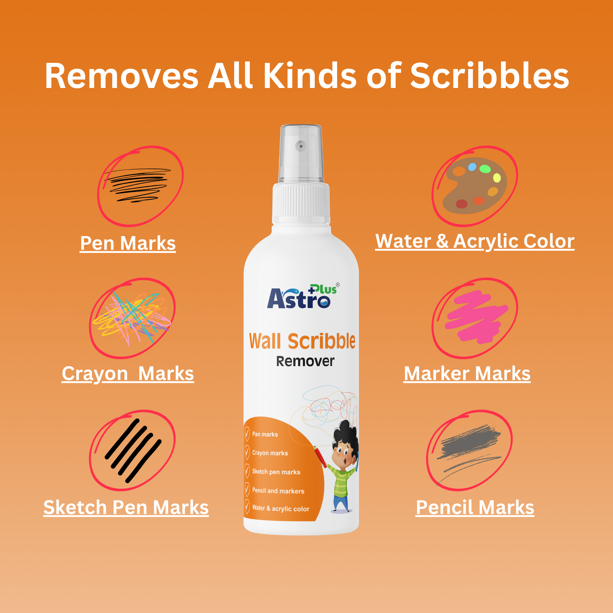 wall scribble remover | wall stain remover | crayon remover for walls | marker remover for walls | ink remover for walls | wall cleaner liquid | scribble remover spray | wall paint cleaner | washable wall cleaner | crayon marks cleaner | pen ink remover for walls | wall cleaning solution | tough stain remover for walls | paint safe wall cleaner | kids scribble remover | permanent marker remover wall | wall spot remover | wall mark remover | home cleaning product | Astro Plus wall scribble remover