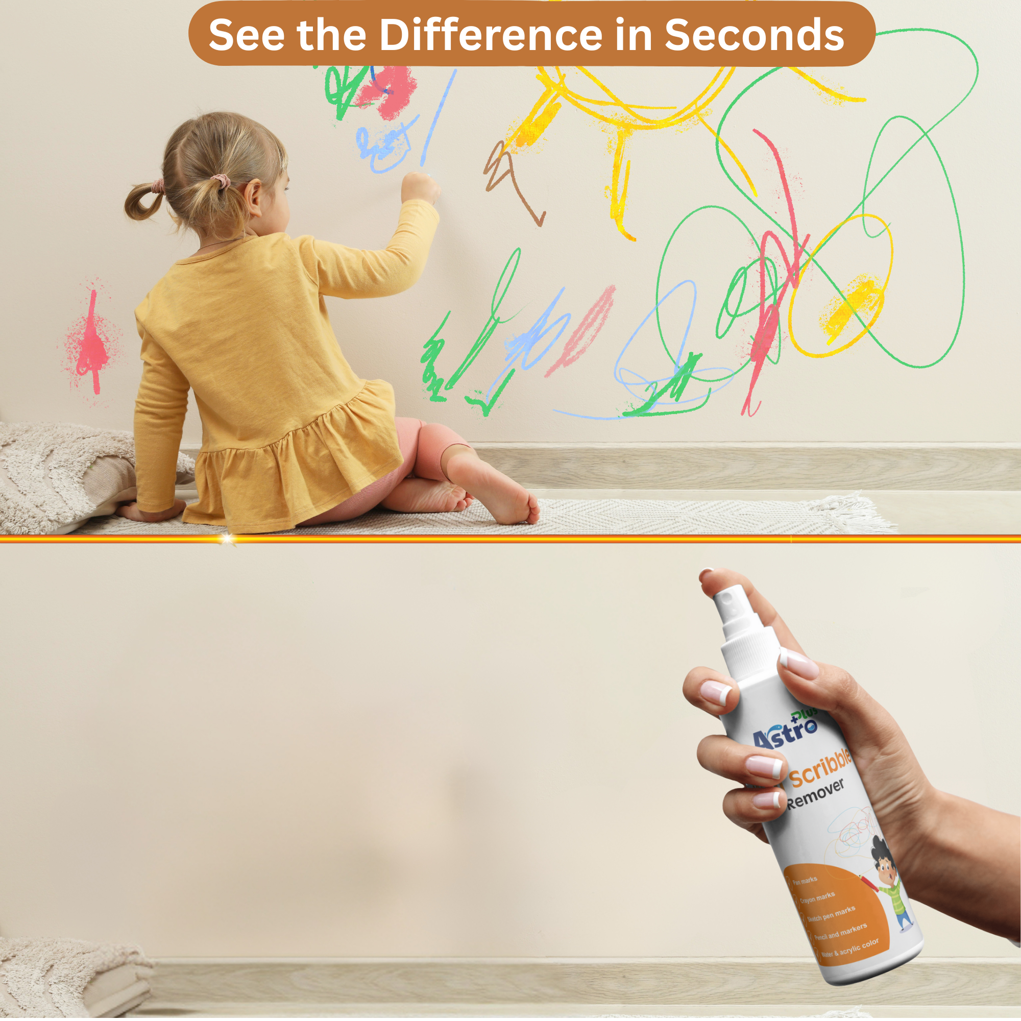 wall scribble remover | wall stain remover | crayon remover for walls | marker remover for walls | ink remover for walls | wall cleaner liquid | scribble remover spray | wall paint cleaner | washable wall cleaner | crayon marks cleaner | pen ink remover for walls | wall cleaning solution | tough stain remover for walls | paint safe wall cleaner | kids scribble remover | permanent marker remover wall | wall spot remover | wall mark remover | home cleaning product | Astro Plus wall scribble remover
