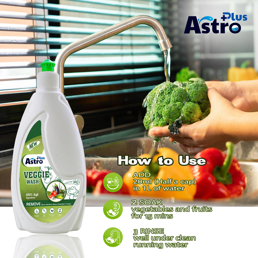 ASTRO PLUS Veggie Wash Clean Fruits & Vegetables Natural Action, Removes Pesticides Germs Safe to use on Veggies and Fruits Washing Liquid (500 ml)